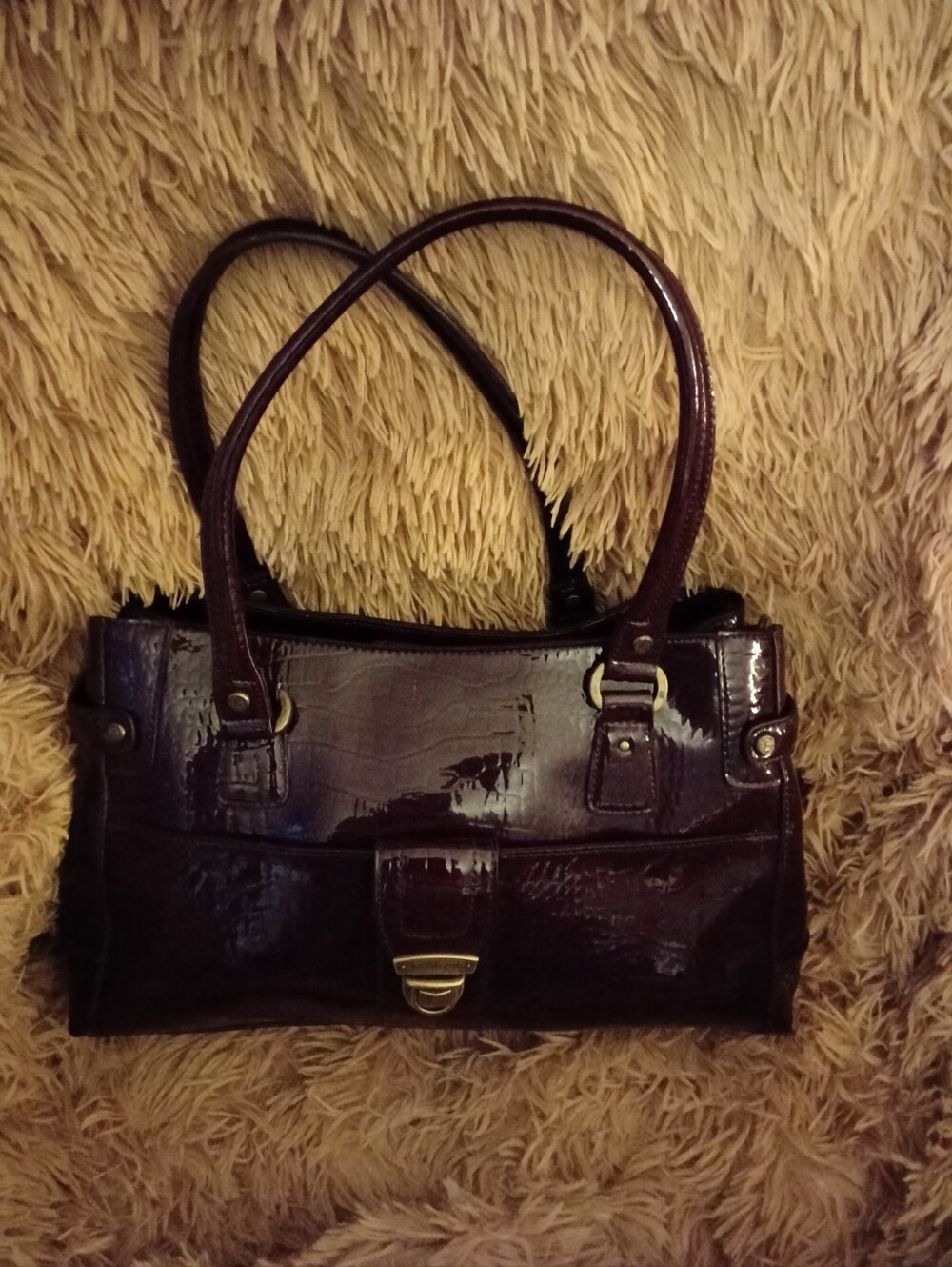 Liz Claiborne Faux Croc Embossed Patent Leather Satchel
